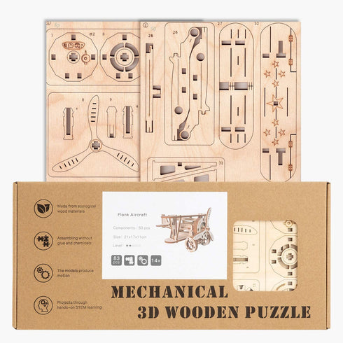 3D Wooden Puzzle, Double Wing Aircraft